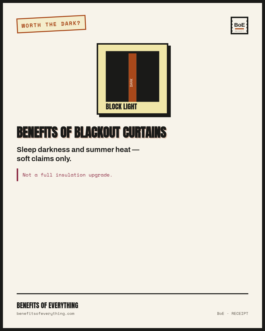 blackout curtains receipt — Blocks light (and some heat) for a darker room.
