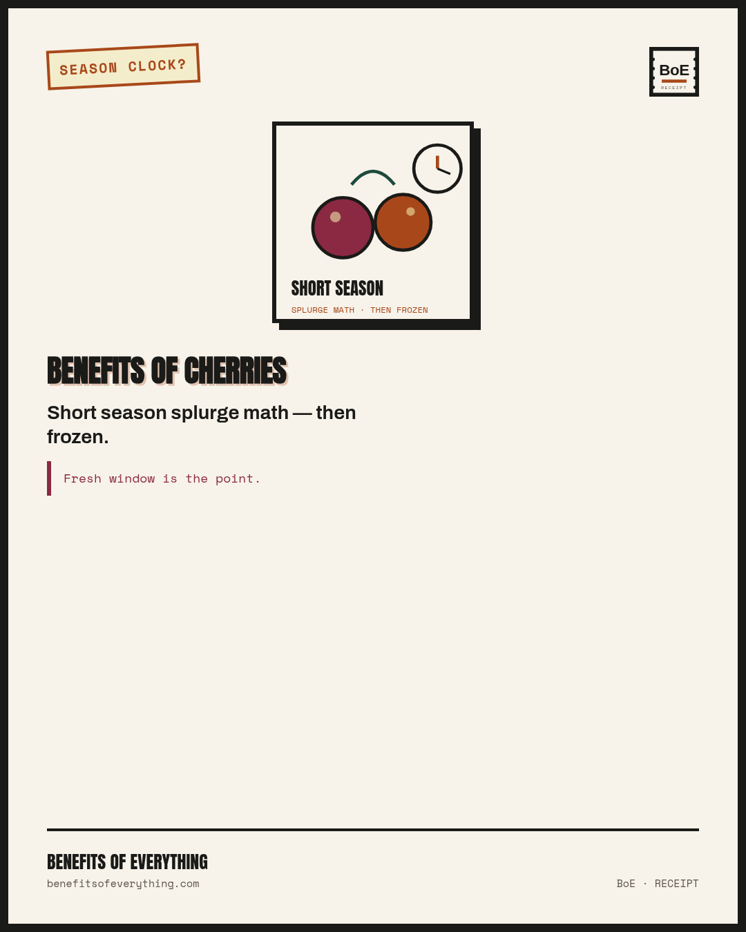 cherries receipt — Short-season fresh or frozen for later — finish-rate rules.