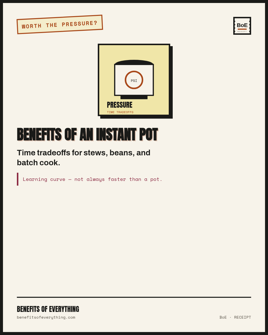 an Instant Pot receipt — Pressure cooks when you are home to finish—great for beans and braises.