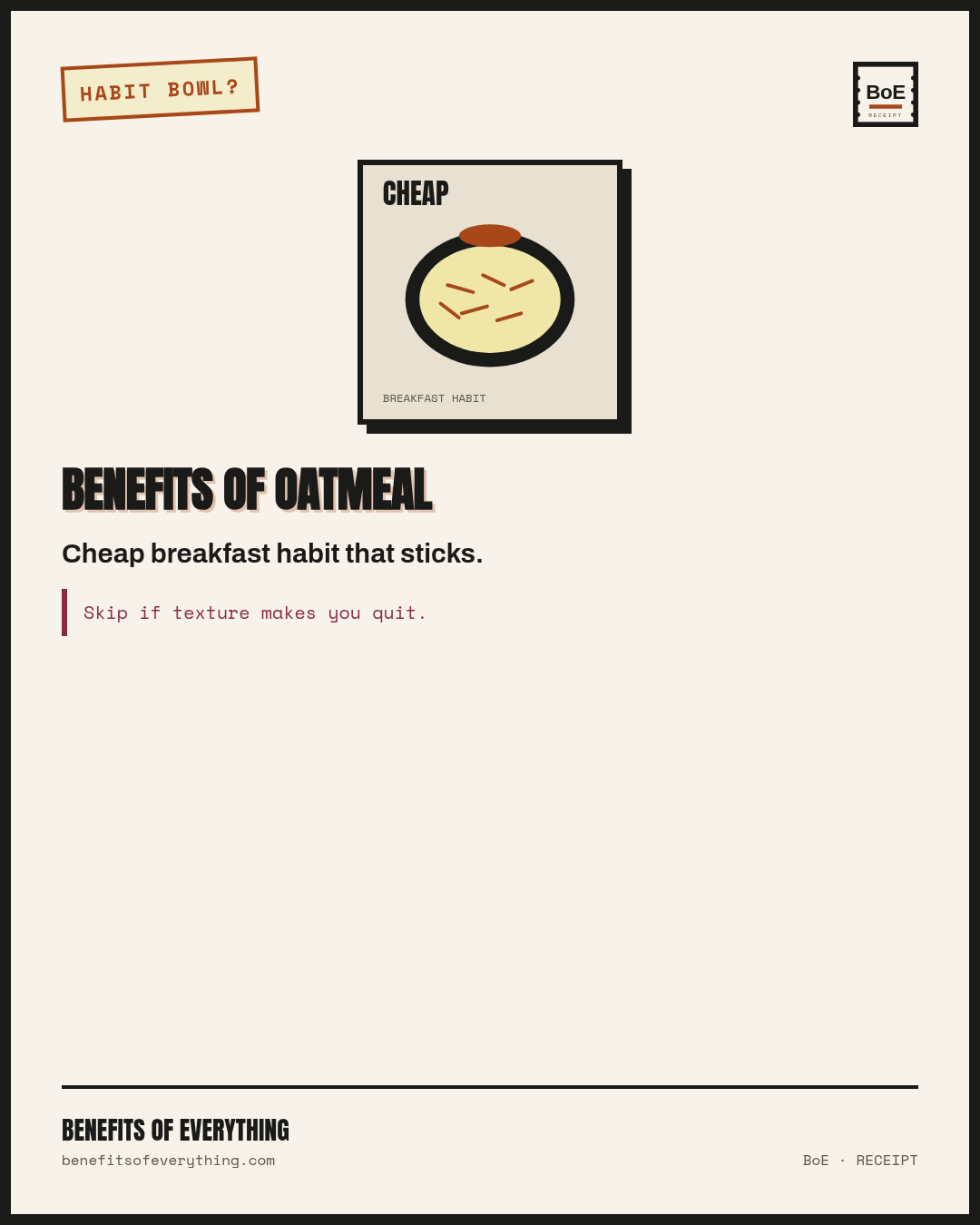 Oatmeal — cheap breakfast habit that sticks receipt — Cheap breakfast habit when the canister actually empties.