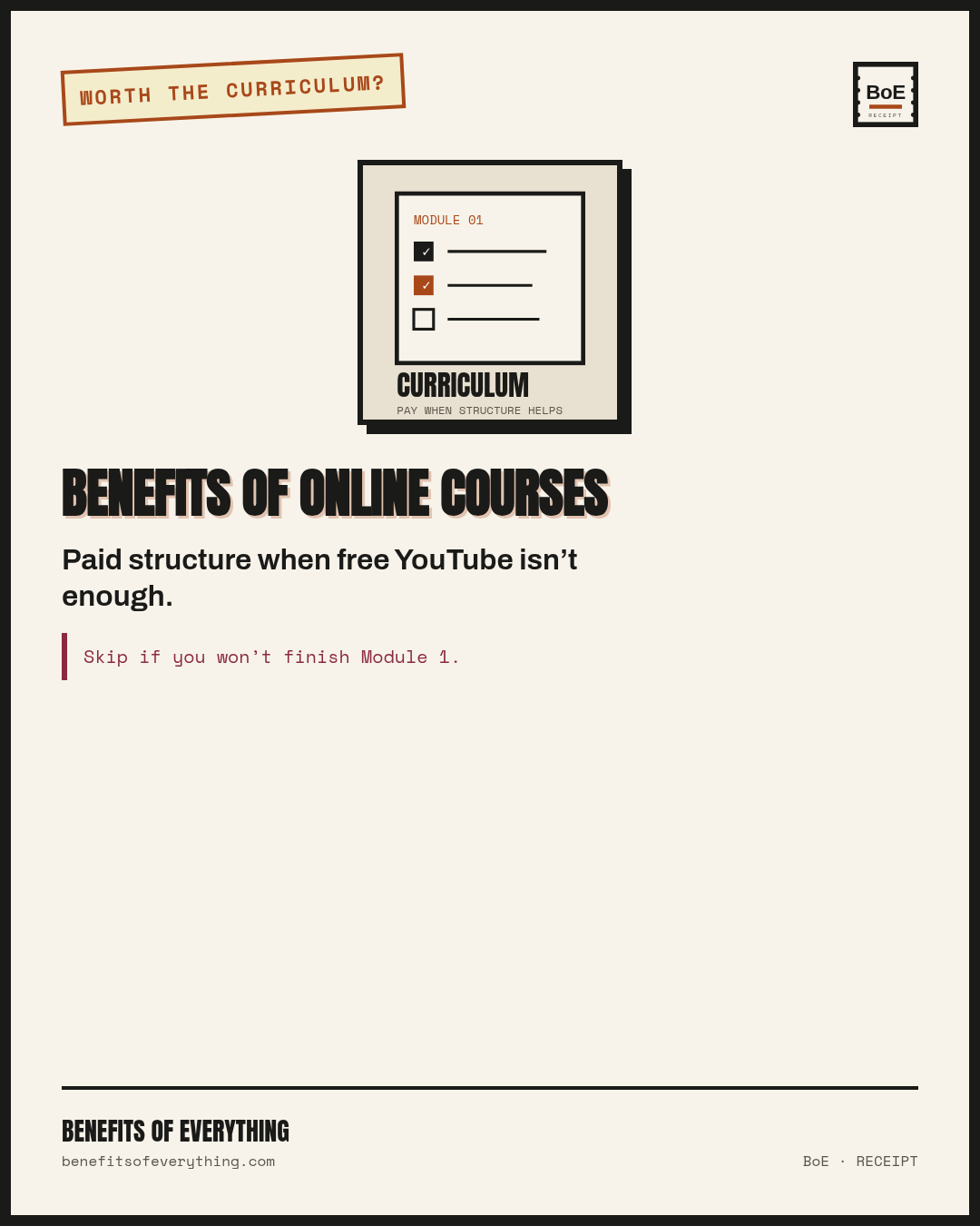 online courses receipt — Structure and feedback can beat scattered free videos.