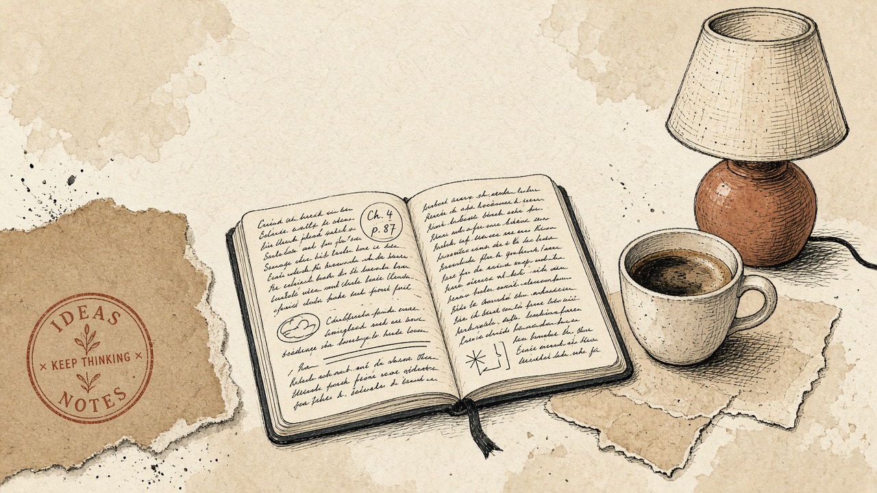 Claude Pro long-doc desk — stacked papers and code margins, hard ink shadow