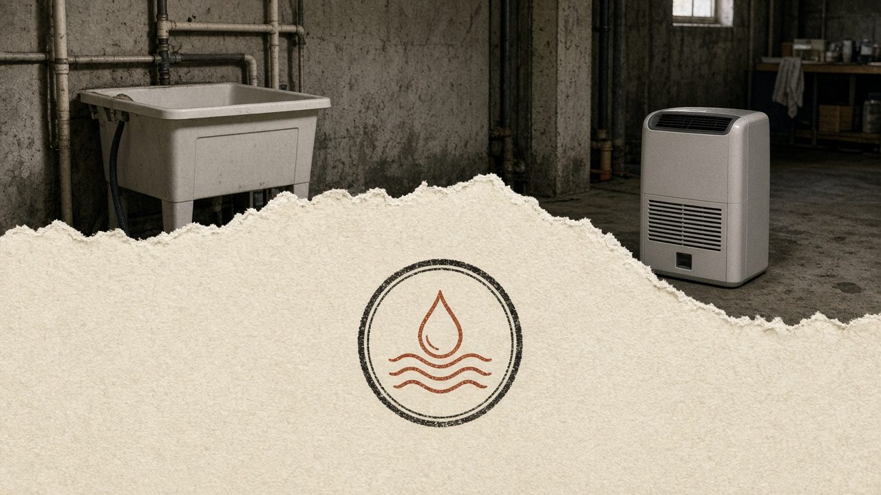 Dehumidifier with hygrometer cue — damp rooms with a number