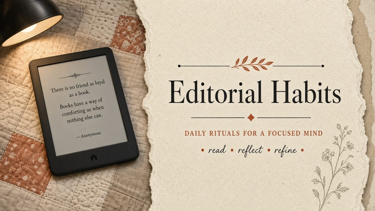 E-reader on nightstand blotter — finish books when the phone wins