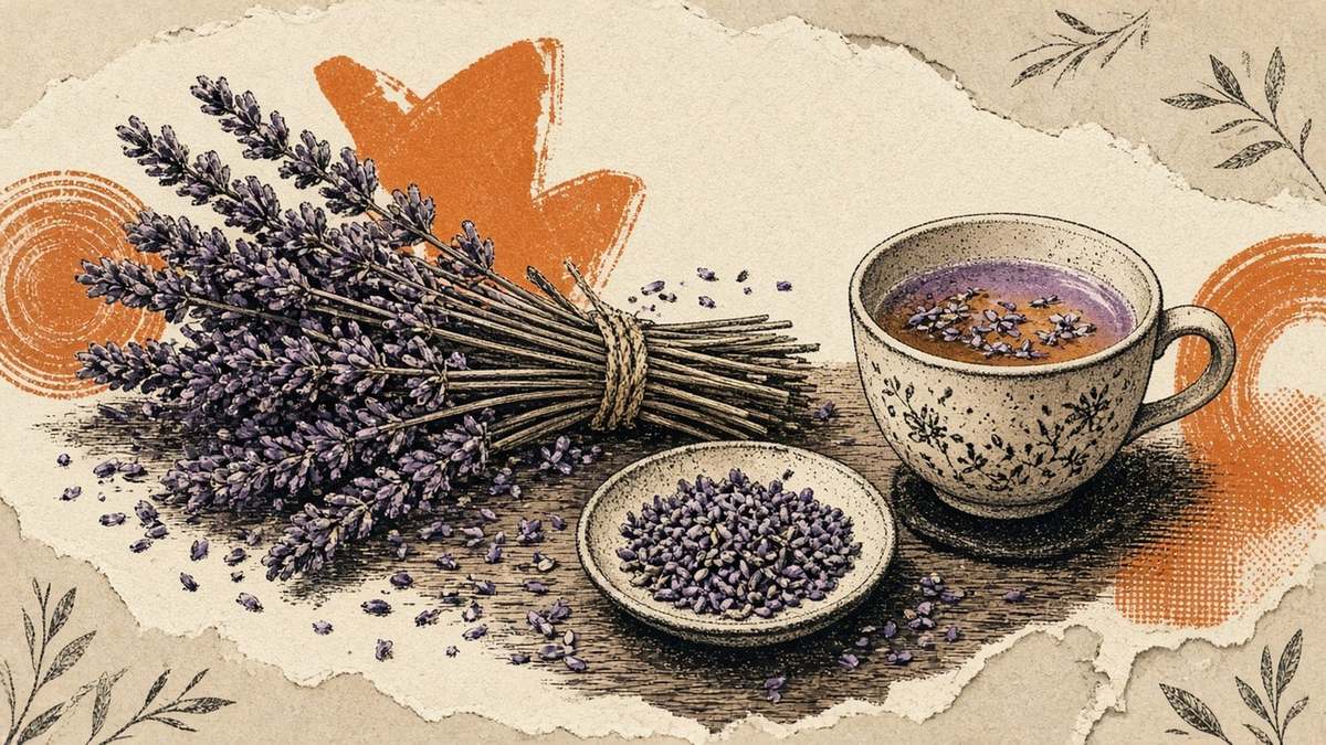 Dried lavender bundle on kraft — sachet and kitchen-garden aroma