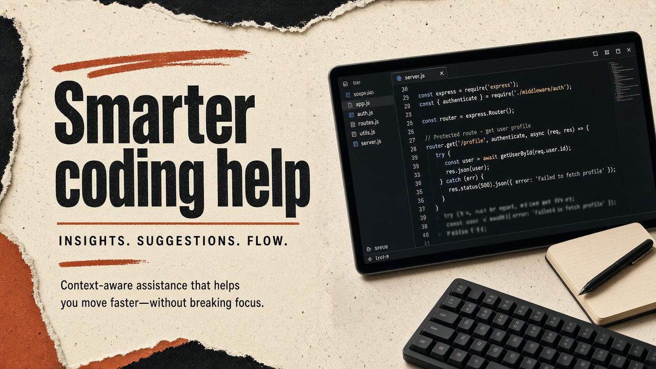GitHub Copilot-class IDE seat — keyboard and suggestion gutter, abstract