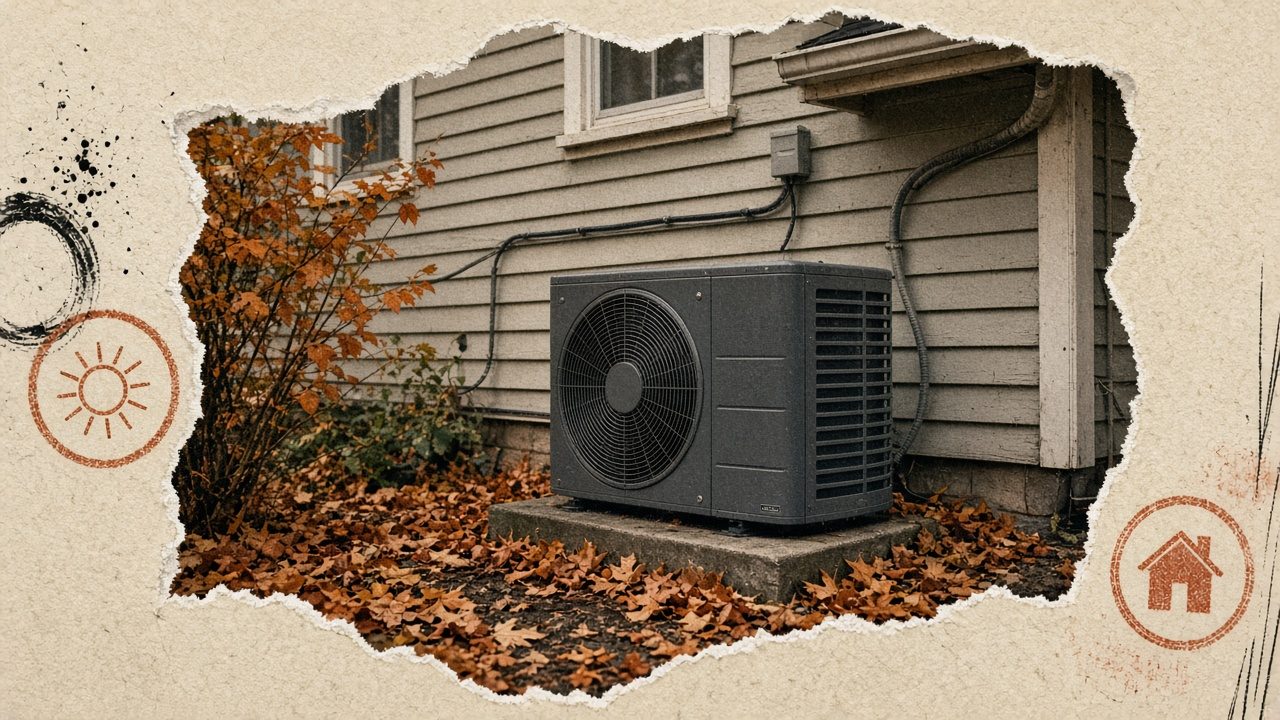 Heat pump outdoor unit on paper grain — heat and cool one system