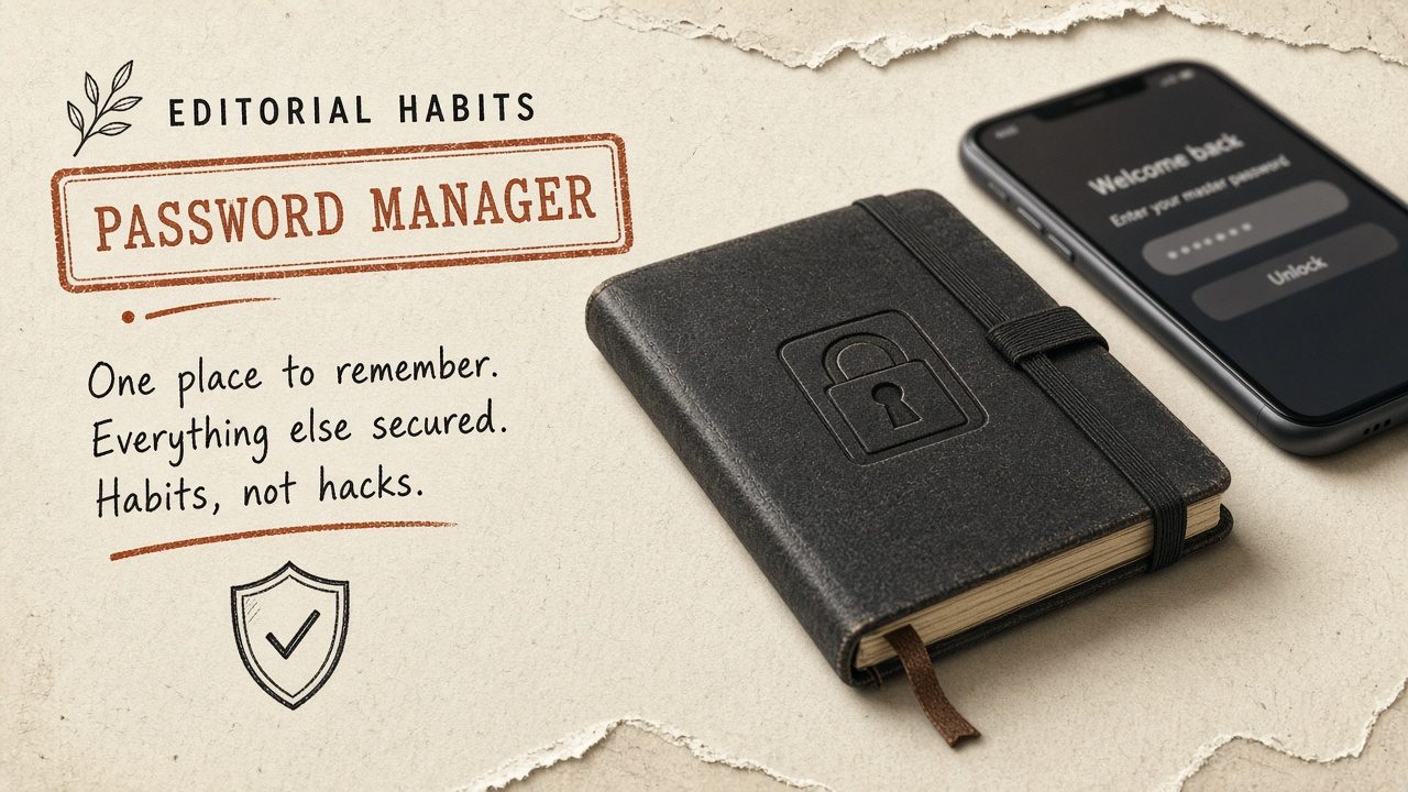 Password manager vault mark on cream paper — unique logins