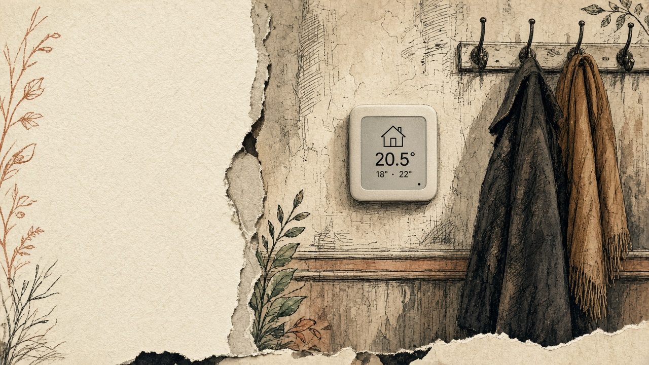 Smart thermostat on wall blotter — schedule setbacks, not gadget theater