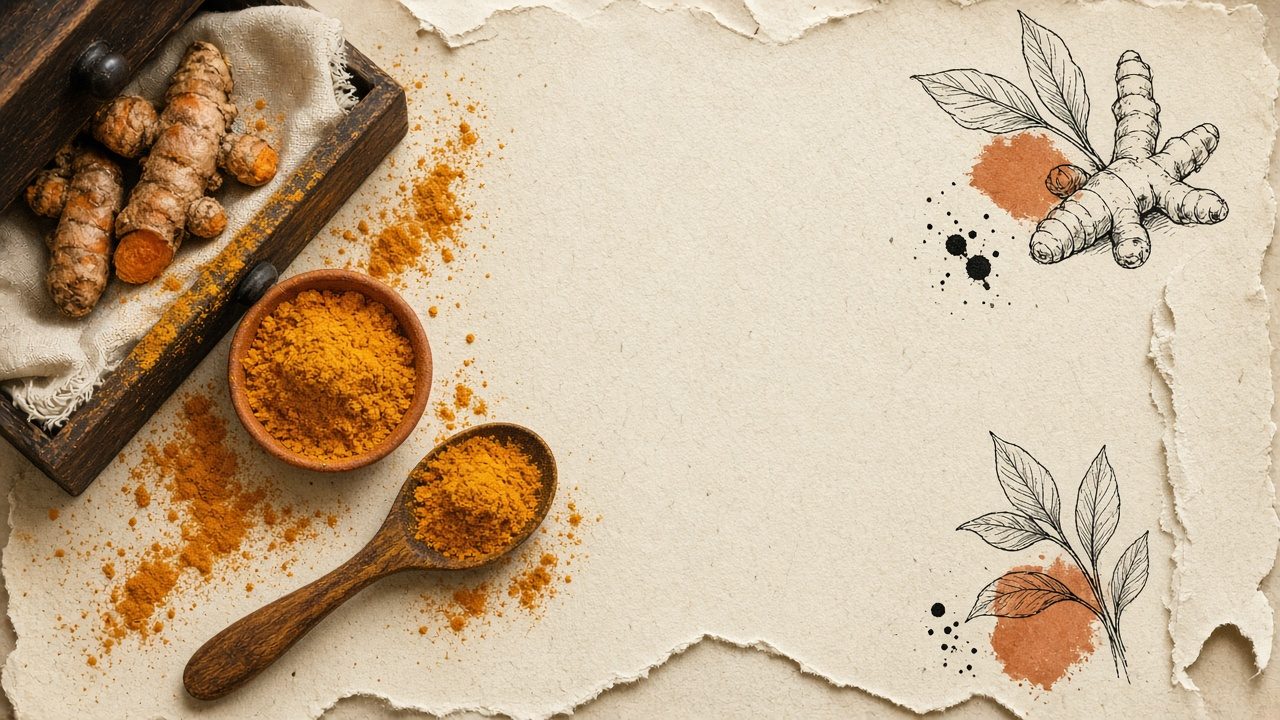 Turmeric jar and golden spoon — color for dal and eggs
